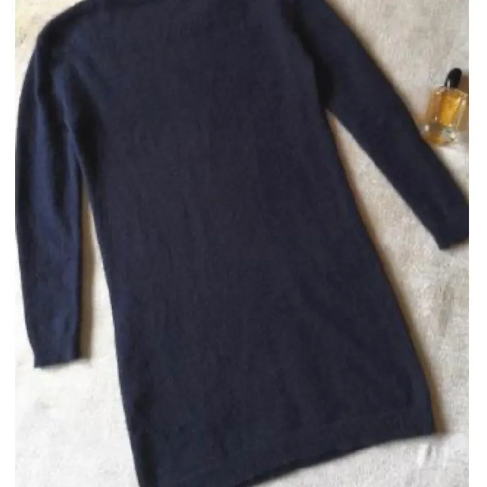 COS oversized navy blue mini dress sweater w black faux leather pockets sz M - Picture 3 of 14